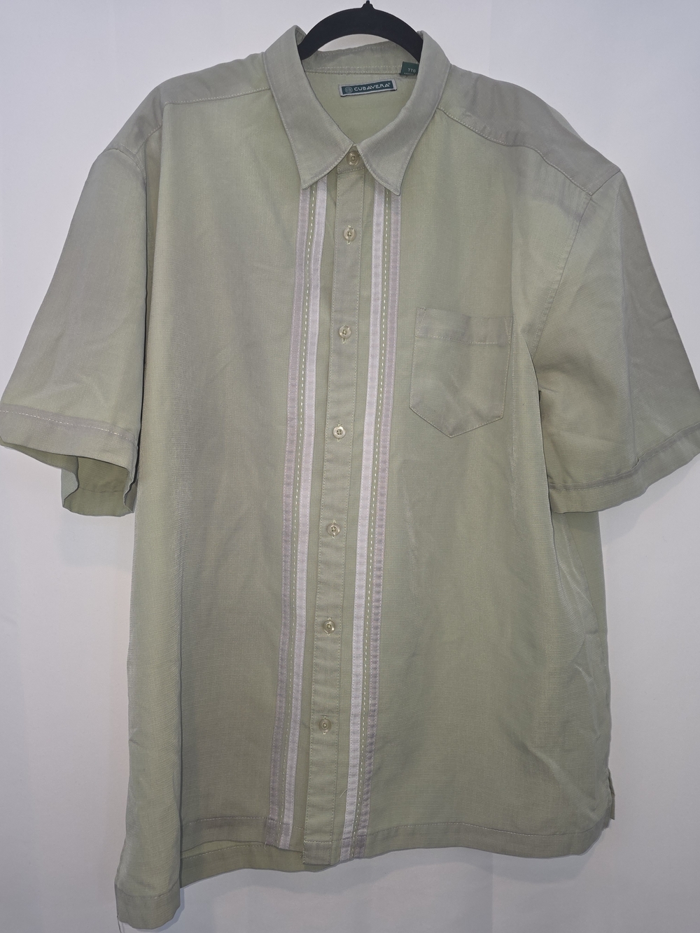 Cubavera Short Sleeve Button-Down Shirt  Sage Green Guayabera XXL